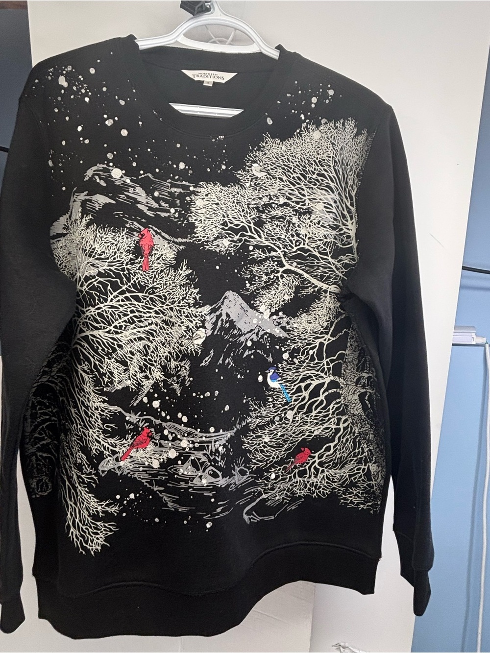 Northern Traditions Winter Bird & Nature Scene Crewneck Sweatshirt Size S - Picture 2 of 3